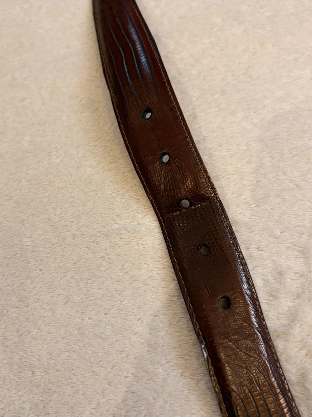 Martin Dingman Brown Lizard Skin Leather Belt Blackened Silver Buckle Sz 40